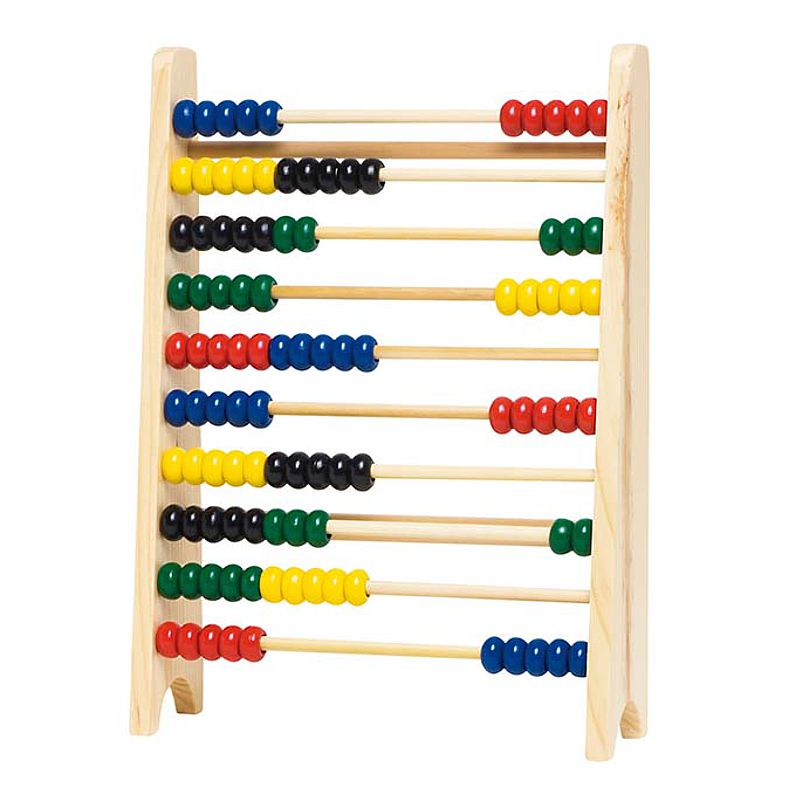 Rechenrahmen aus naturbelassenem Holz, 100 bunte Perlen
