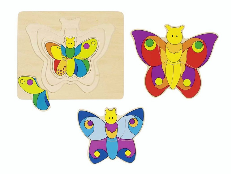 4 Lagen Schichtenpuzzle Schmetterling, Holz