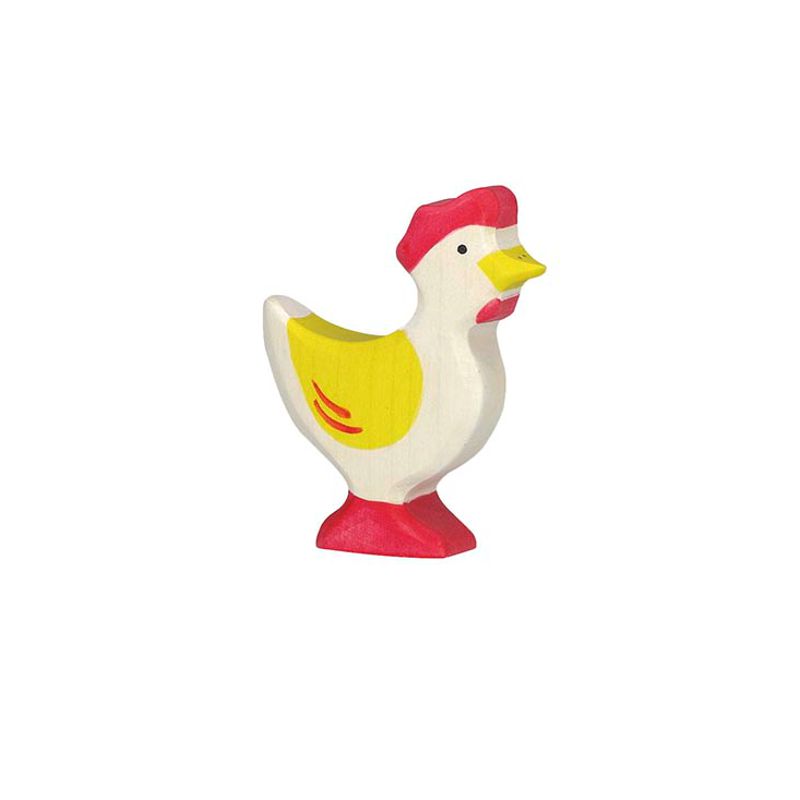 Holztigerspielfigur Huhn, stehend, gelb