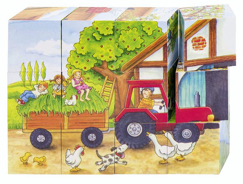 Würfelpuzzle Jahreszeiten auf dem Bauernhof