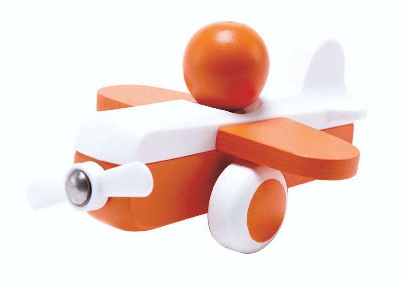 Oranger Himmelsflieger, Spielzeugflugzeug aus Holz und Kunststoff, ab 12 Monate