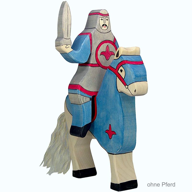 Holztiger Spielfigur Blauer Ritter, reitend (ohne Pferd)