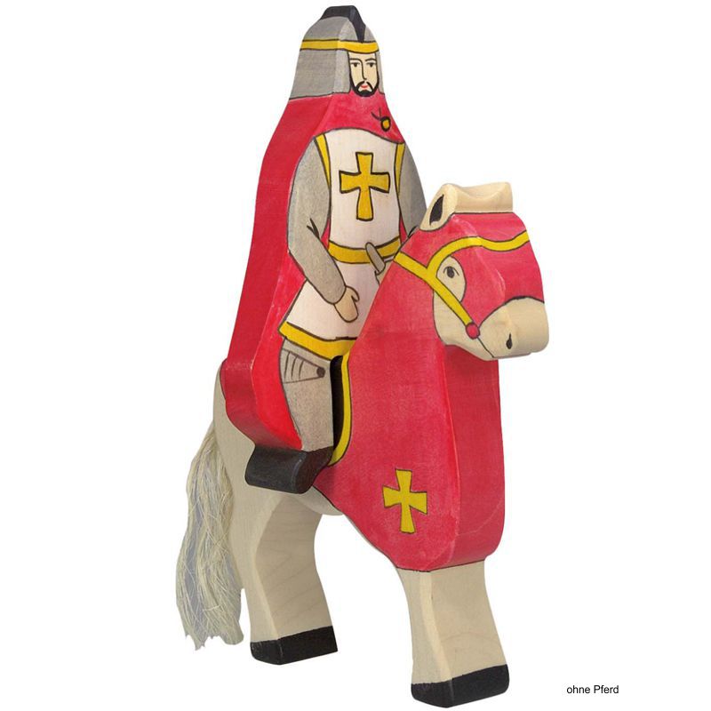 Holztiger Spielfigur Roter Ritter mit Mantel, reitend (ohne Pferd)